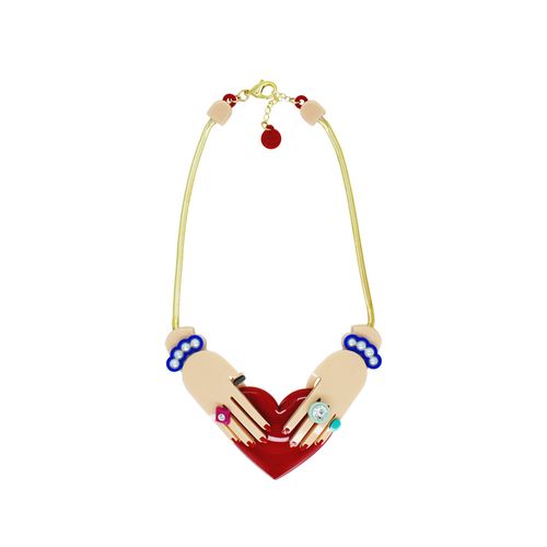 Acrylic Hands and Heart Choker Necklace