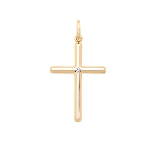 Pingente Ouro 18k Crucifixo  Zirconia Pedra Preciosa